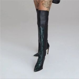 Good American Black and Green  Over-the-Knee Boots With Heel